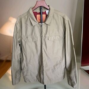 Levis Harrington Trucker Jacket Mens XL Beige Full Zip Plaid Linen EUC